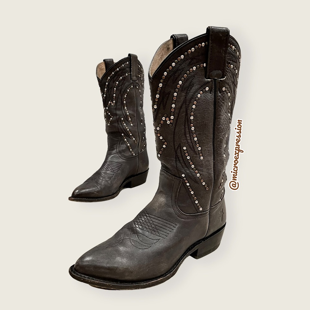 $399 Frye Billy Stud Pull On Distressed Boho Festival Cowboy Boots - Picture 5 of 15